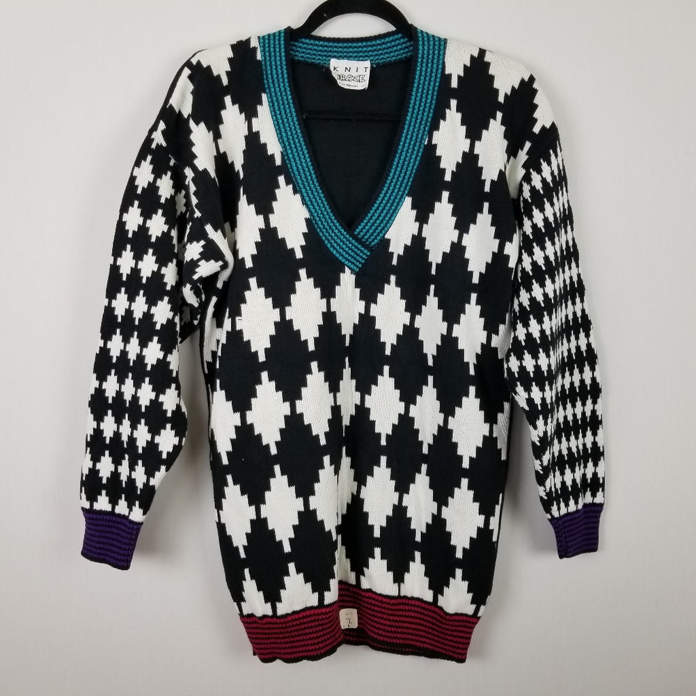 KNIT KRAZE vintage women V neck‎ sweater L